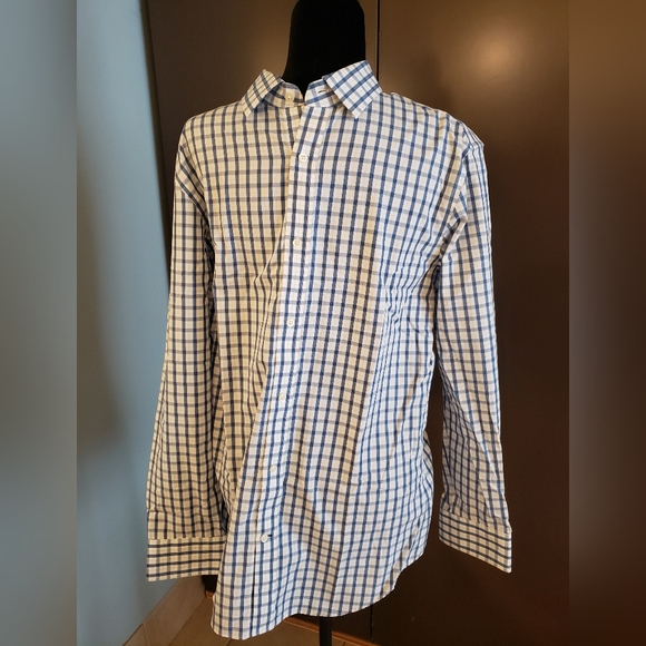 Banana Republic Blue and White Checkered Dress Shirt - L - Picture 2 of 5